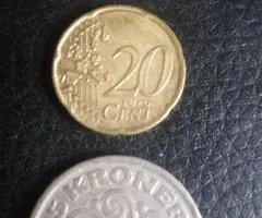 Monede 10 si 20 Euro Cent 2002 plus 5 Kroner 1990