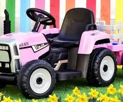 Tractoras electric Kinderauto BJ-611 60W 12V cu remorca si telecomanda #Roz