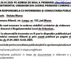 ANUNT INTENTIE ACTUALIZARE PUG SI RLU ALBESTI JUD MURES